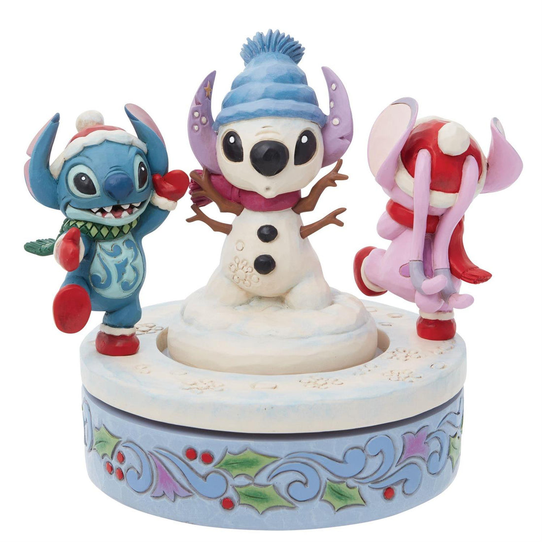 Stitch and Angel building a snowman - front