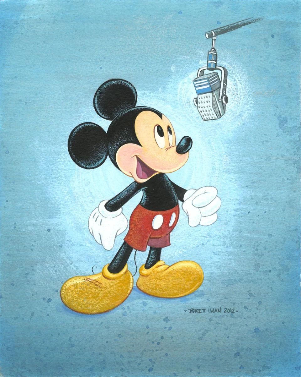 Mickey talking into a microphone. Canvas