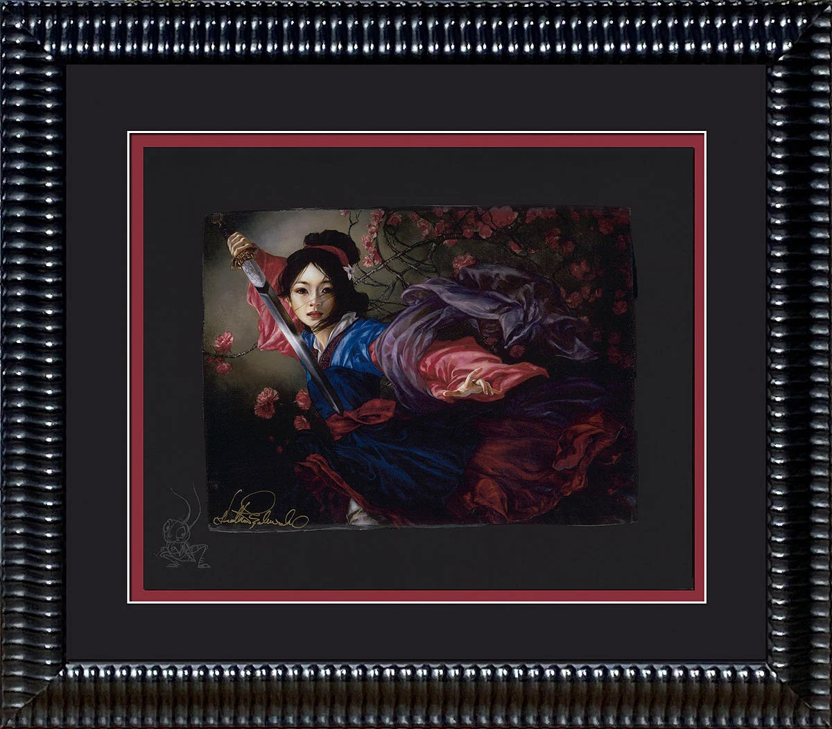 Mulan draped in traditional clothing. Framed