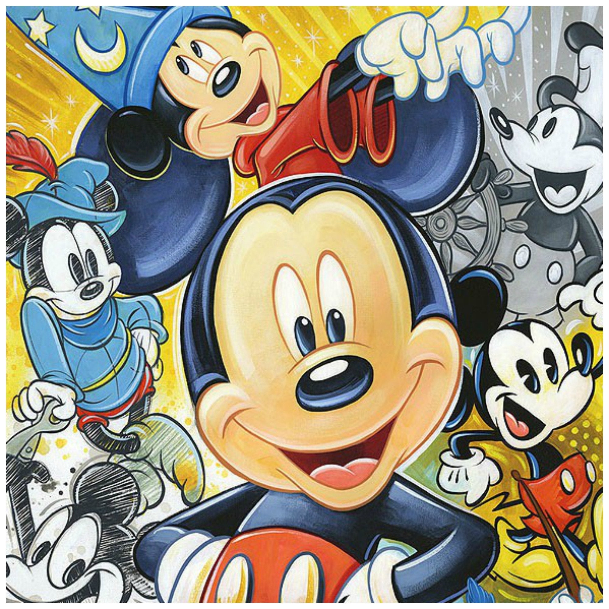  90 Years of Mickey Mouse by Tim Rogerson A special tribute to Mickey Mouse, a colorful collage Celebrating 90 Historic Years - closeup