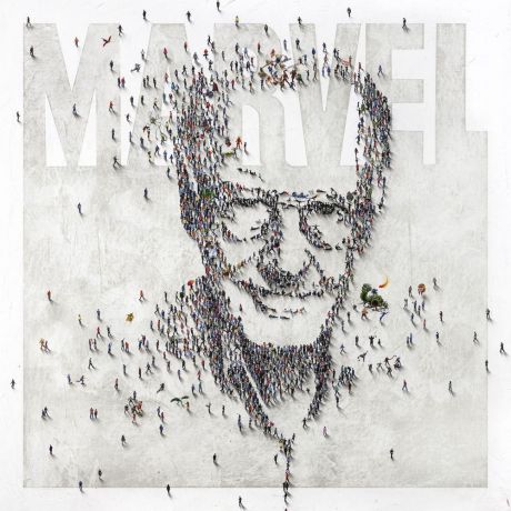 Miniature images of people form Stan's face.