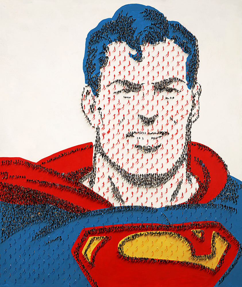 Miniature images of people form Superman's face.