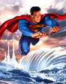 Power Beyond Compare by Greg Horn.  Superman flying over the ocean waters.