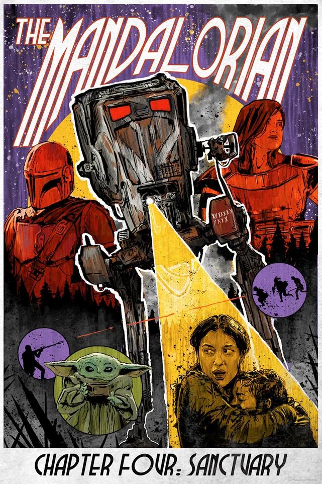 Inspired by Star Wars: The Mandalorian. Features Mando, the child and Cara Dune.