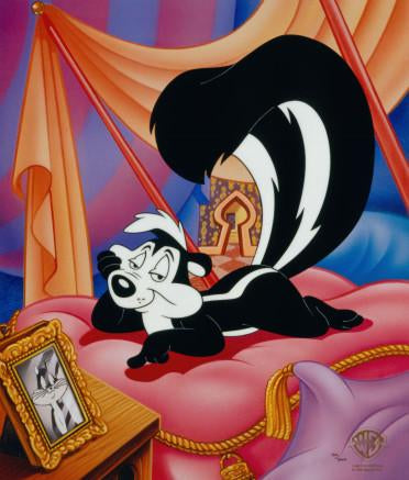 Pepe Le Pew, the irrepressible cartoon skunk lover strikes a trademark pose that’s prone to invitation.