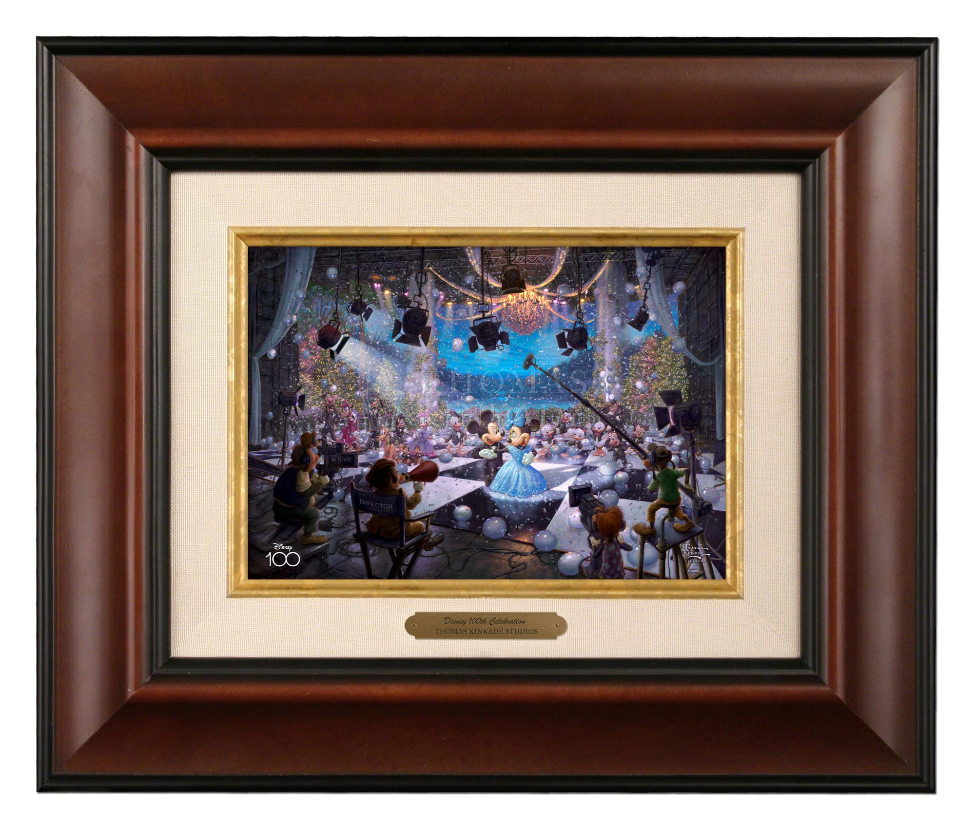 Disney 100th Celebration by Thomas Kinkade Studios  Mickey Mouse and Minnie Mouse have taken up their position on the dance floor, waiting for their cue from the director to start the dance number.  - Burl Frame