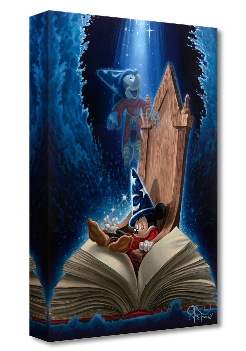 Dreaming of Sorcery by Jared Franco  Sorcerer Mickey fast asleep, with his book of magic spells, and dreams of sorcery.