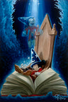 Dreaming of Sorcery by Jared Franco  Sorcerer Mickey fast asleep, with his book of magic spells, dreams of sorcery.