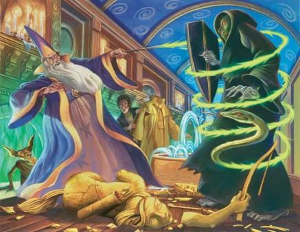 The wizards professor Albus Dumbledore and Dementor duel it out.