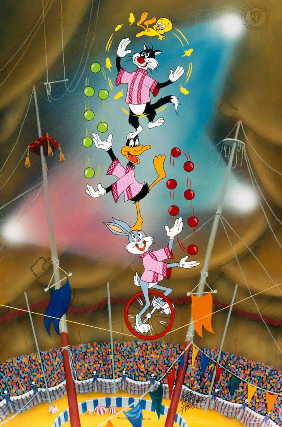 Features Tweety. Sylvester, Daffy, and Bugs in a acrobat circus act.