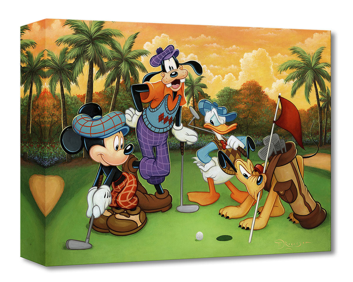 The foursome Mickey, Donald Duck, Goofy, along with Pluto enjoy a day of Golf.