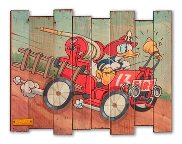 Fire Chief Donald By Trevor Carlton. Fire Chief Donald Duck to the rescue. on his Red Fire truck.