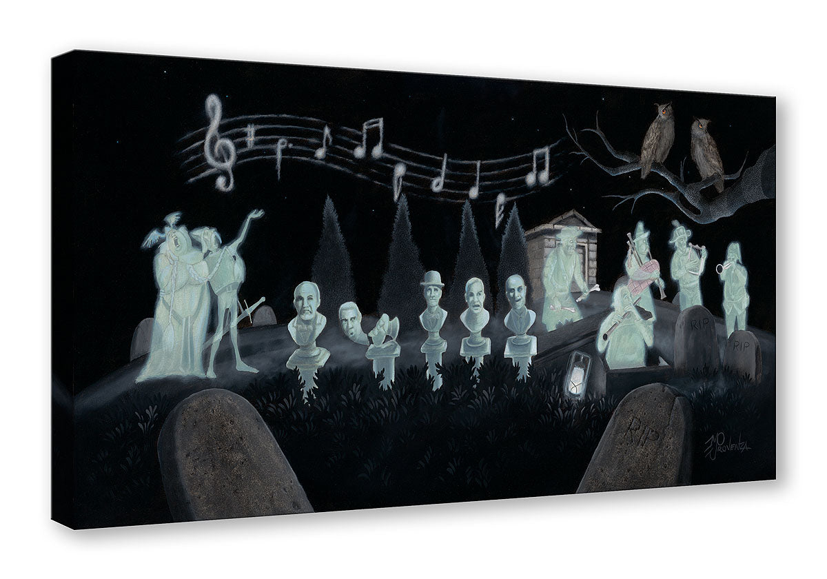 Graveyard Symphony By Michael Provenza  The Haunted Mansion's ghostly occupants holding a symphony in the Mansion's Graveyard.   Artwork inspired by Disney Theme Parks 1969 famous attraction - The Haunted Mansion.