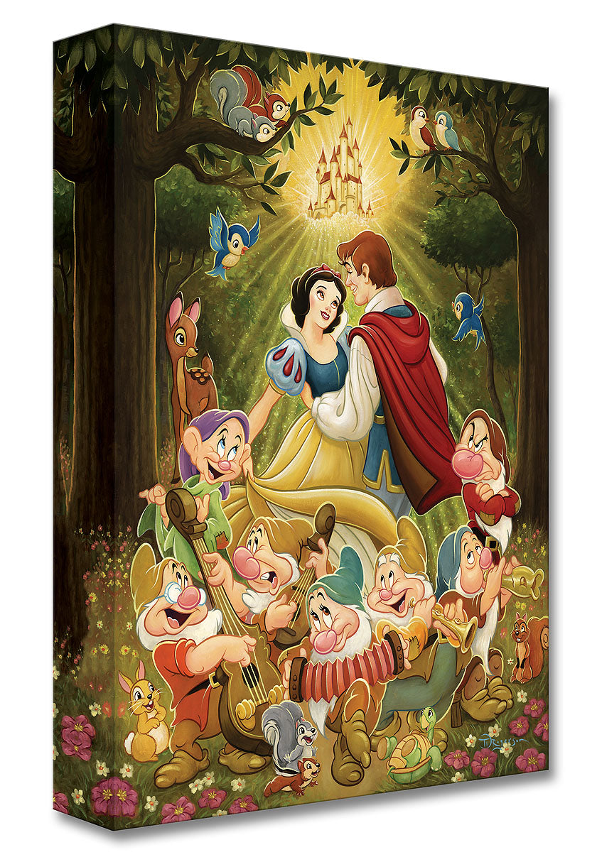 Snow White and her Prince surrounded by the friends the Seven Dwarfs. - Gallery Wrapped Canvas