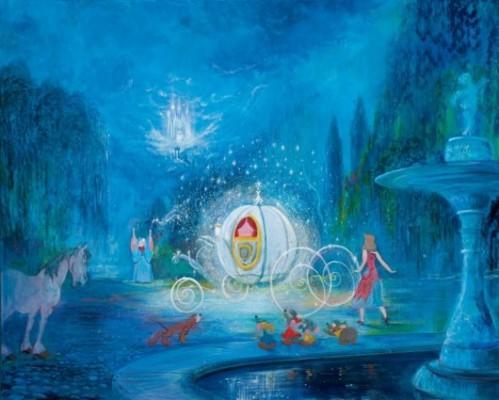 Cinderella and friends await as the fairy godmother does her magic in transforming the pumpkin into a royal coach fit for a princess.