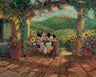 Mickey and Minnie share a romantic afternoon under the vine wrapped pergola in Tuscany.