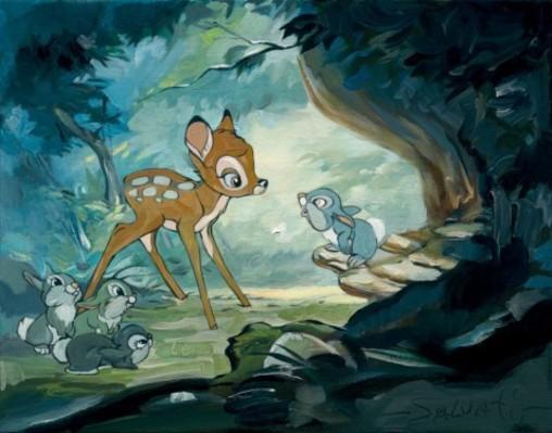 Bambi meets Thumper in the forest,