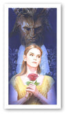 La Belle ETLa Bete by Alex Ross  Belle holding a Red Rose, the Beast is standing tall behind her.