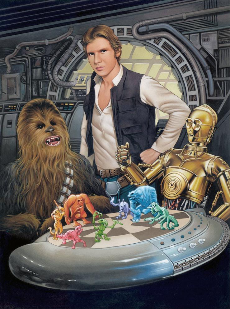 Han tells C3PO to let Chewbacca win, at the popular holographic board game called Dejarik.