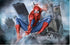 Spider-Man swinging through the city skyscrapers.