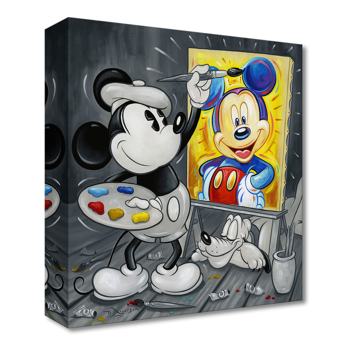 Mickey Paints Micjey by Tim Rogerson  Mickey painting a self-portrait, with his best friend Pluto at his feet taking a nap.