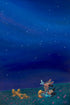 Minnie points up to the Milky Way, while Mickey enjoys the view, while Pluto slumbers quietly under the evening stars.