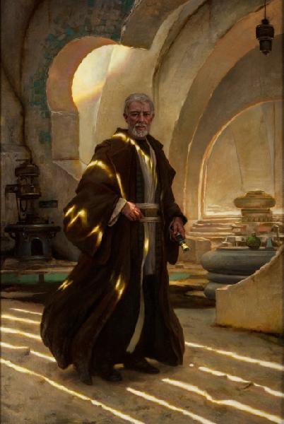 Obi-Wan Kenobi in Mos Eisley Spaceport in city of Tatooine.