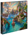 The adventures of the magical place that Peter Pan and his friends call home. In this scene, Peter battling his nemesis Captain Hook, with the help of Wendy, Michael, John, The Lost Boys, and his beloved pal Tinker Bell. The friends fly together with faith and a dash of pixie dust, while the Mermaids look on and a beautiful rainbow sits brightly in the sky. 14x14