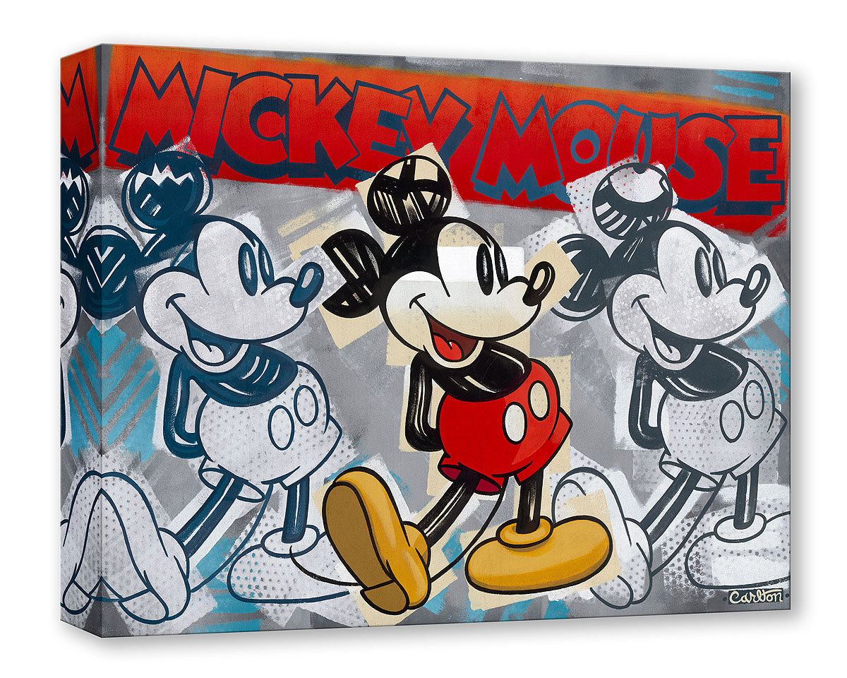 Red is the New Grey By Trevor Carlton  Three Mickey's in black and white-centered one is in color.   Artwork inspired by Walt Disney Co.1928 most famous animated classic film character of all time - Mickey Mouse.