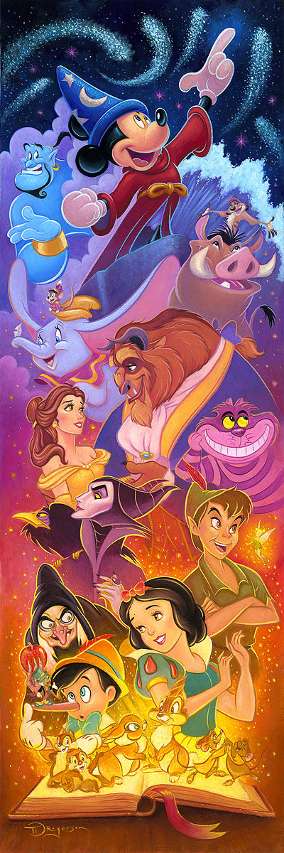 The storybook features 12 of the Disney's most beloved characters popping out from the magical book, filled with color in artist Tim Rogerson magical style.