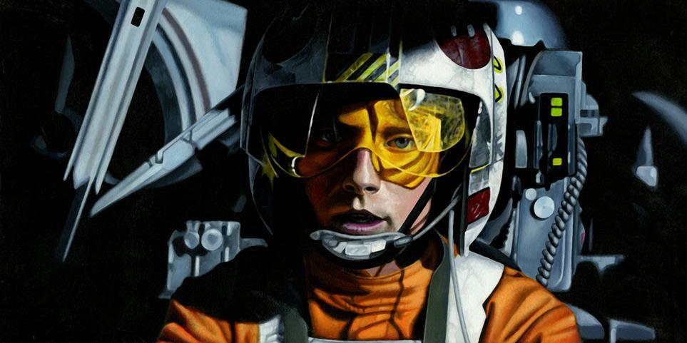Young Luke Skywalker flying the X-wing starfighter