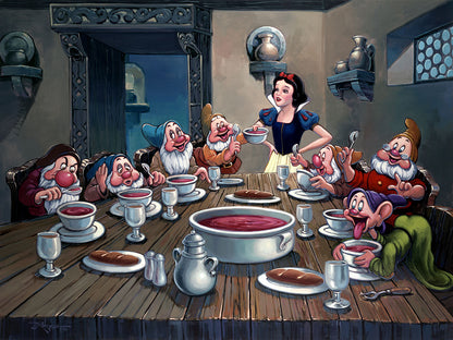 Soup for Seven by Rodel Gonzalez  Snow White serves soup her new found friends hungry, the Seven Dwarfs. Inspired by Disney Movie Snow White and the Seven Dwarfs.