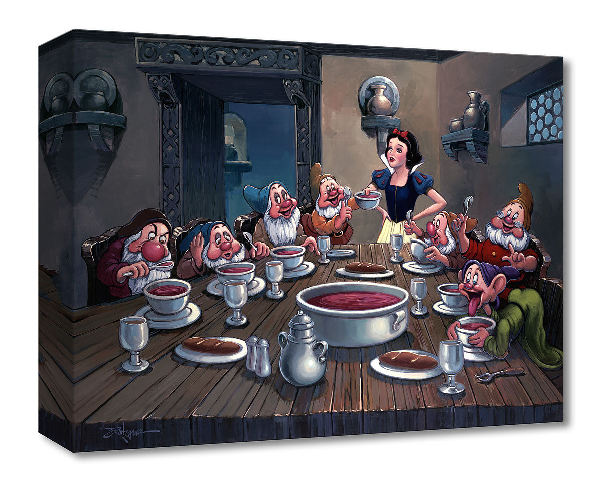Soup for Seven by Rodel Gonzalez  Snow White serves soup her new found friends hungry, the Seven Dwarfs. Inspired by Disney Movie Snow White and the Seven Dwarfs.