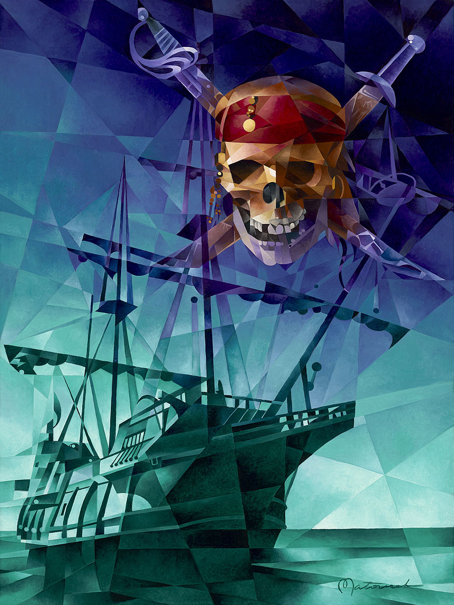 The Black Pearl by Tom Matousek.  Captain of the Black Pearl and legendary pirate of the Seven Seas, Captain Jack Sparrow is the irreverent trickster of the Caribbean