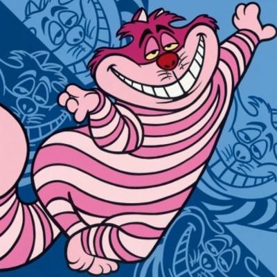 The faces of the Cheshire Cat in pink stripes