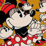 The many faces of Minnie Mouse in vintage style pot-a-dot red dress and hat