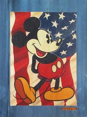 By Character_Mickey Mouse posing in front of the Red, White and Blue Flag,  