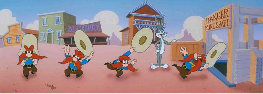 Features Yosemite Sam and Bugs Bunny.