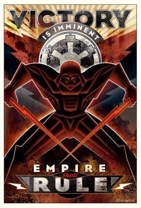 Poster style of Darth Vader with two lightsabers in hand 