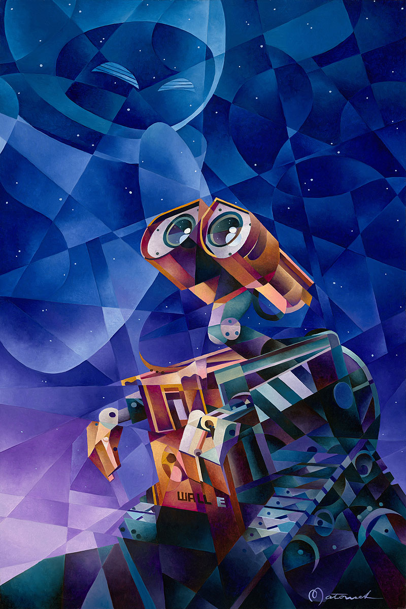 An image of Eve from above appears to Wall-E - the two robots subsequently bond, however, and the more she sees how much WALL•E cares for her, the more she falls for him, eventually making it her top priority to protect him.