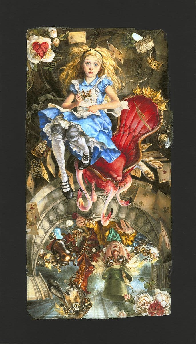 Alice featured coming down the rabbit hole, along with other Wonderland characters.