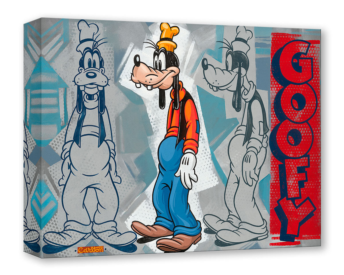 What a Goofy Profile By Trevor Carlton  Goofy stands with his belly popping out, and his shoulders shrug.  Artwork inspired by Walt Disney Co.1932 animated classic film characters - "Goofy." 