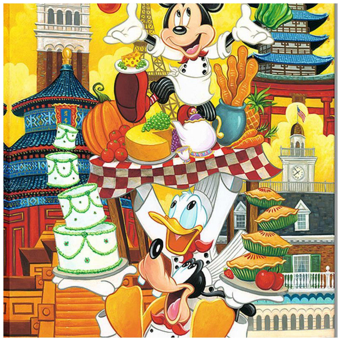  A World of Flavor by Tim Rogerson Chef Donald serves a platter of all the worlds flavors topped with Chef Mickey at the top juggling vegetables - closeup