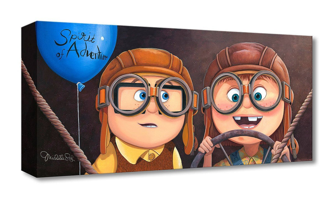 Features young Carl and Ellie wearing pilot glasses, as they start the adventure of their lives. Artwork inspired by Pixar&