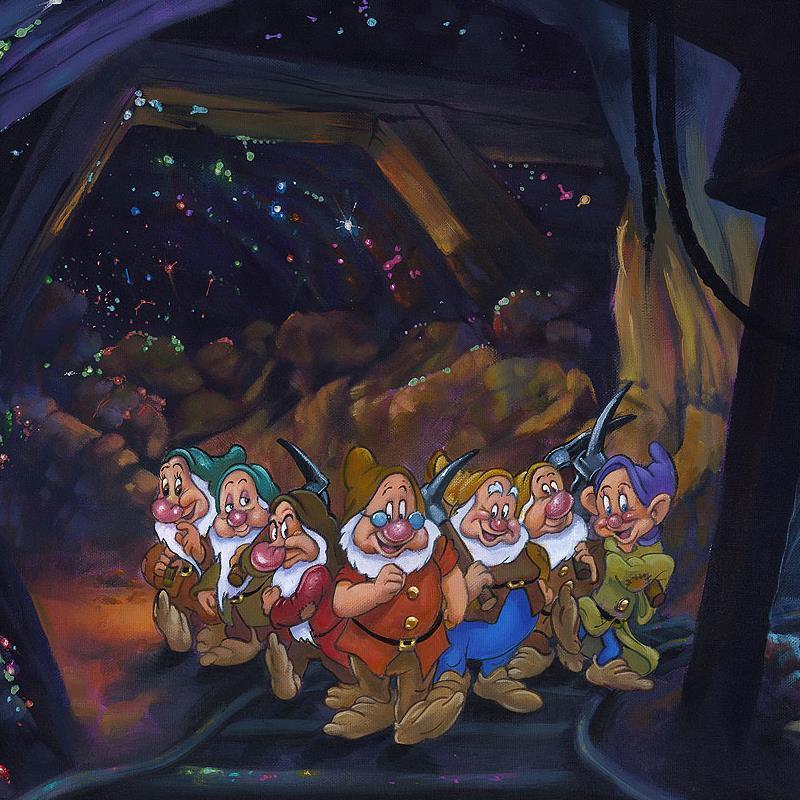 After a Hard Day's Work by Jim Warren  The Seven Dwarfs are happy to call it a day, except for one Grumpy! - Closeup