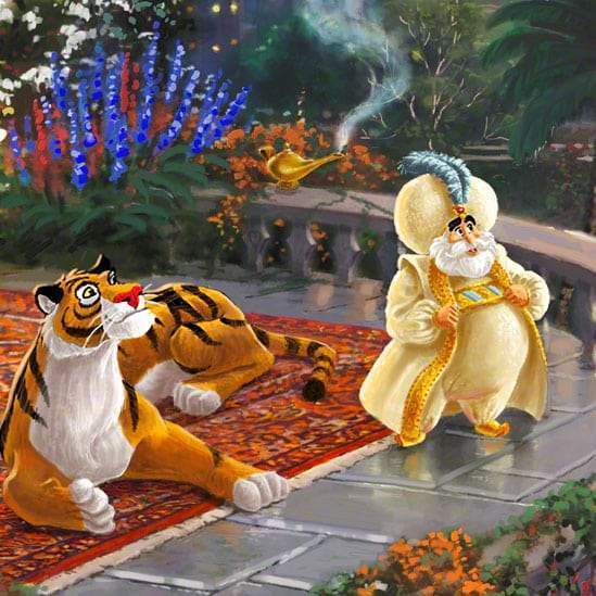 Sultan of Agrabah (her father) and her over protective pet tiger Rajah watch -closeup.