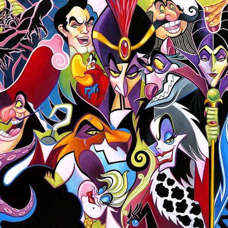 All Their Wicked Ways by Tim Rogerson features Disney beloved villains, featuring Maleficent, Captain Hook, Jafar, Shere Khan, Scar - Closeup 2, 