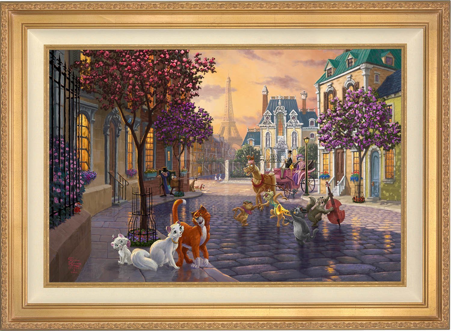 In a Paris neighborhood romance sparks. The older man on the left is Georges, Thomas O’Malley, Duchess and Marie are enjoy an afternoon together - Antique Gold Frame