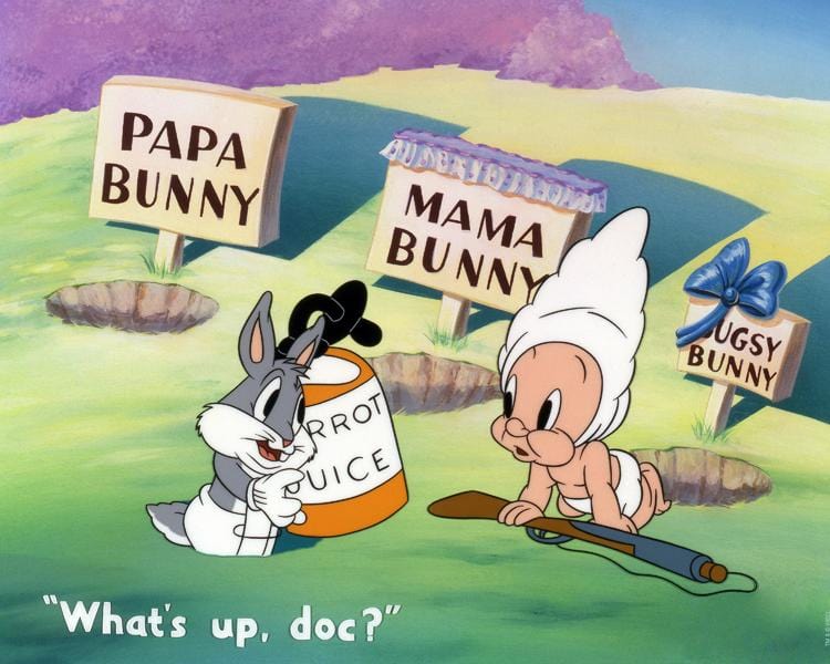 What's Up Doc, baby Bugs offer baby Elmer a bottle of "Carrot juice."