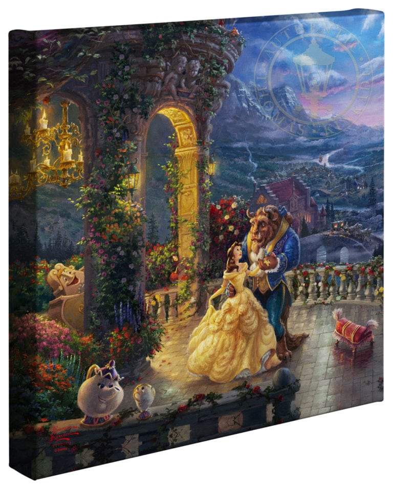 Belle and the Beast dance in the garden veranda of the Beast’s castle which overlooks the village. 14x14